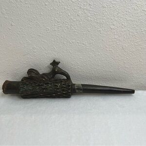 Antique African Cast Bronze Smoking Pipe Bird Ritual Tribal Art